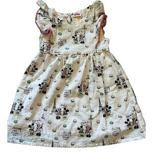 Disney Mickey Mouse Minnie Short Sleeve Dress Size 2T Paris Swiss Dot Lined
